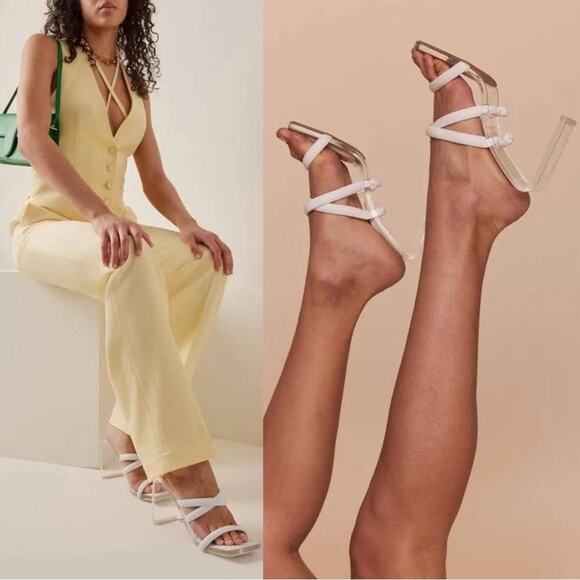 Cult Gaia Letta Crisscross Transparent Leather Strappy Sandals Size 39 White - Picture 2 of 8